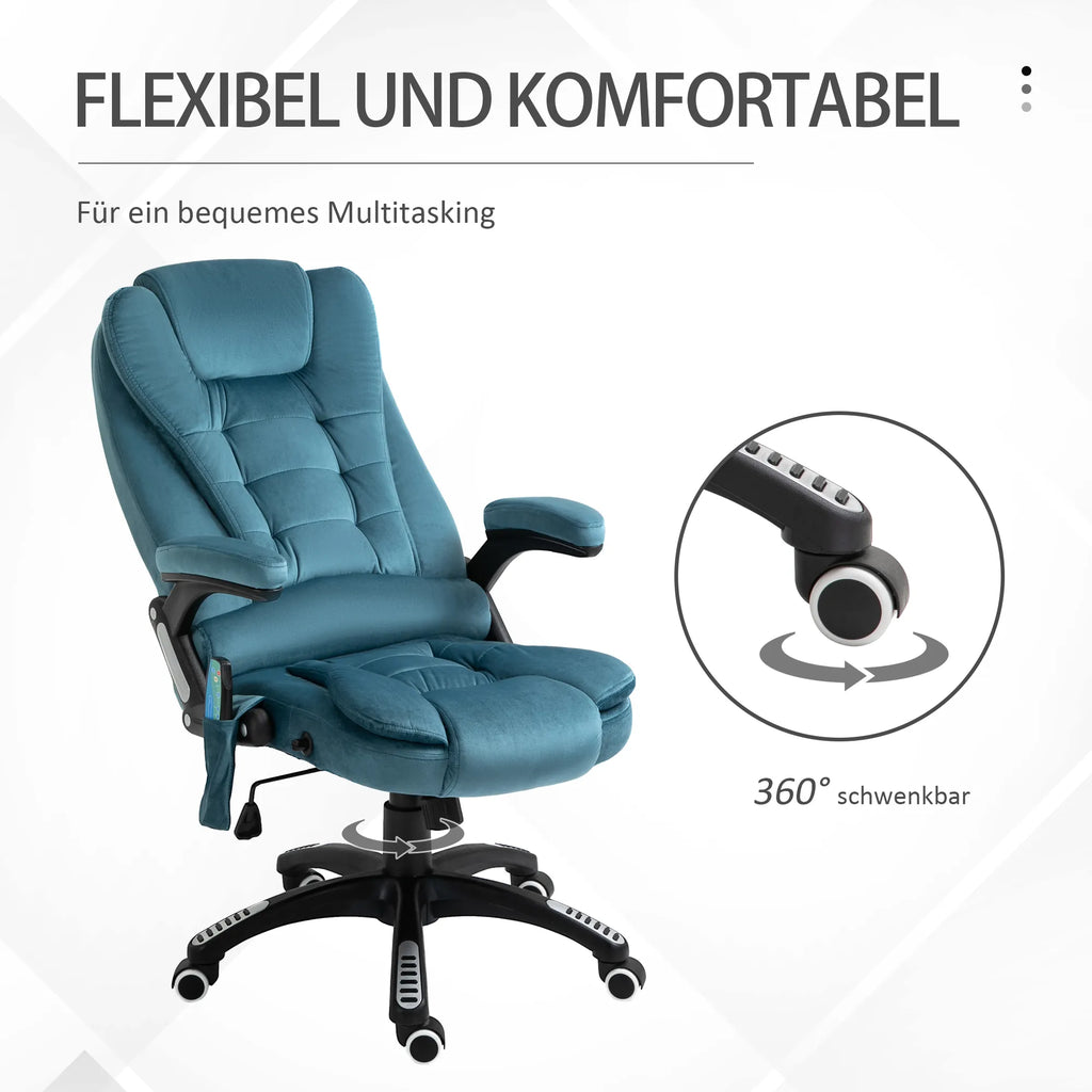 Biuro kėdė, masažinė, su šildymo funkcija, vadybininko kėdė su masažu, aukščio reguliavimo ergonomiška žaidimų kėdė, mėlyna, 68 x 72 x 110–120 cm