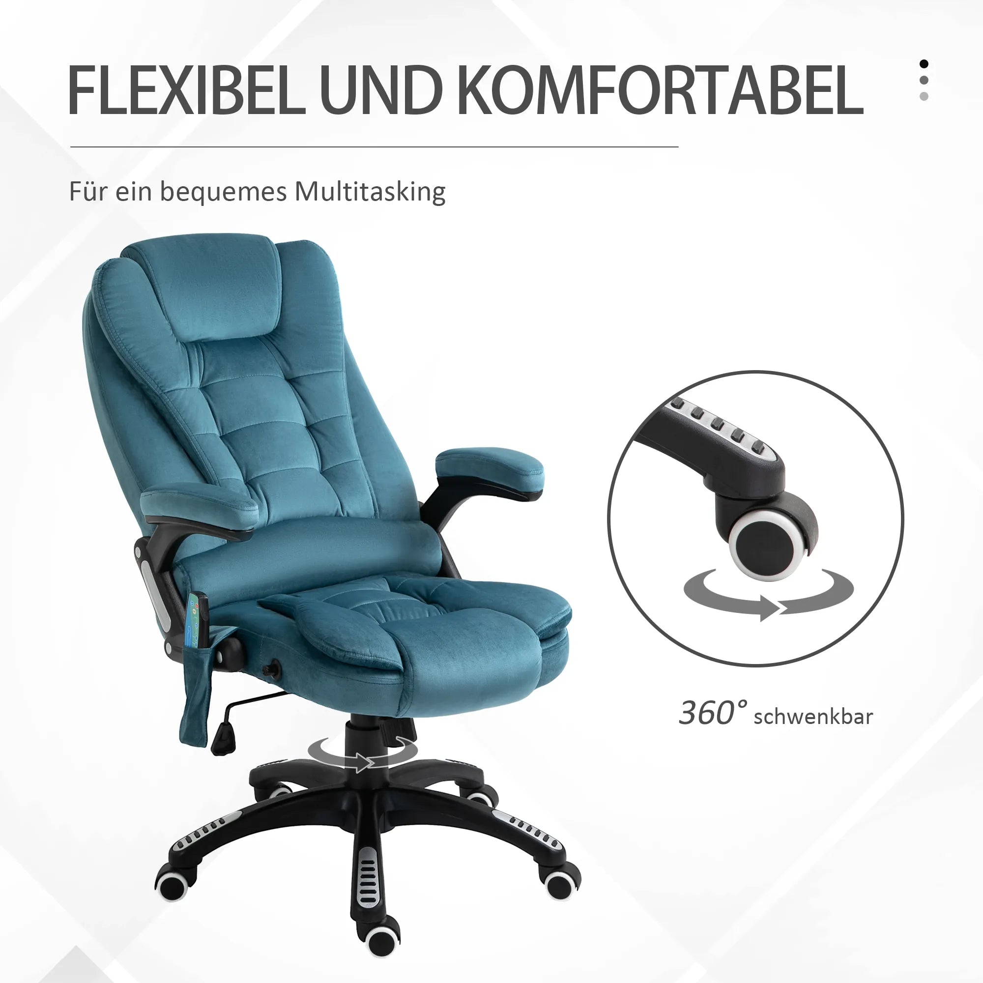 Biuro kėdė, masažinė, su šildymo funkcija, vadybininko kėdė su masažu, aukščio reguliavimo ergonomiška žaidimų kėdė, mėlyna, 68 x 72 x 110–120 cm