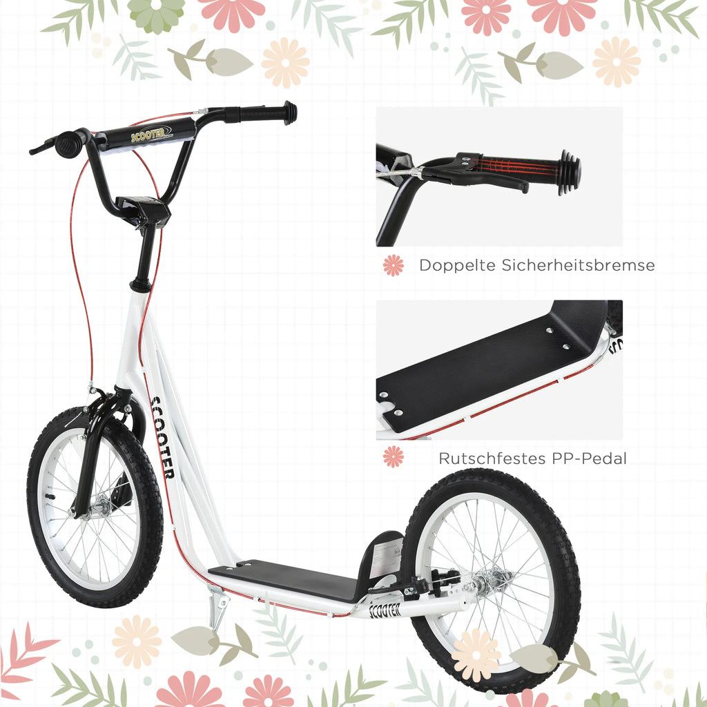 Vaikų paspirtukas Paspirtukas Miesto paspirtukas Kickscooter Paspirtukas Vaikų paspirtukas su pneumatinėmis padangomis ir rankiniu stabdžiu Paspirtukas Vaikams Atsparus vandeniui Sulankstomas nuo 5 metų 16 colių Balta 139 x 58 x 90-96 cm