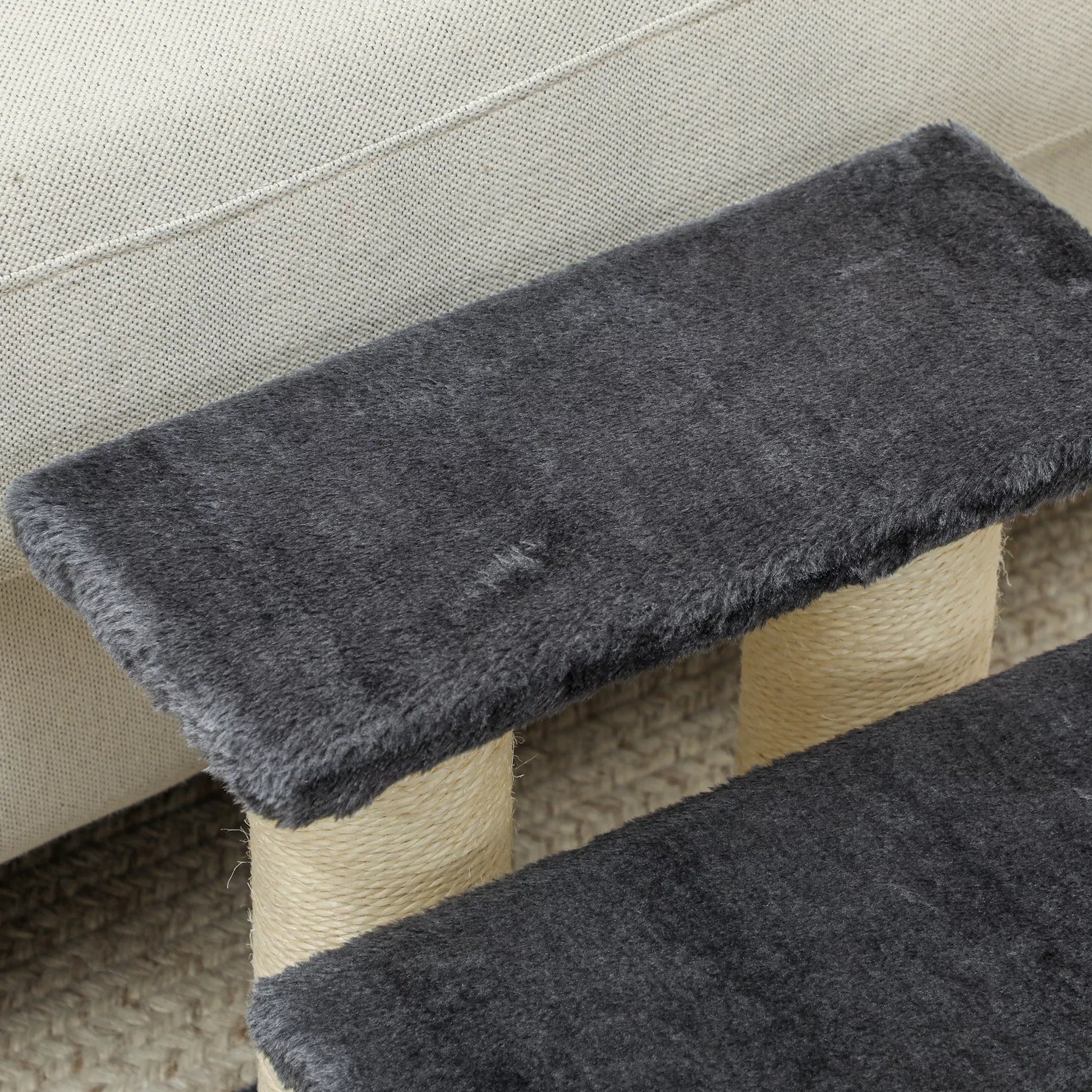 Šunų laiptai, 3 pakopos, 34 cm aukščio, naminių gyvūnų laiptai šunims, katėms, katėms su nagų galandimo stulpu, šunų rampa, pagalba lipant ant lovos, sofos, kanapės, tamsiai pilkos spalvos.