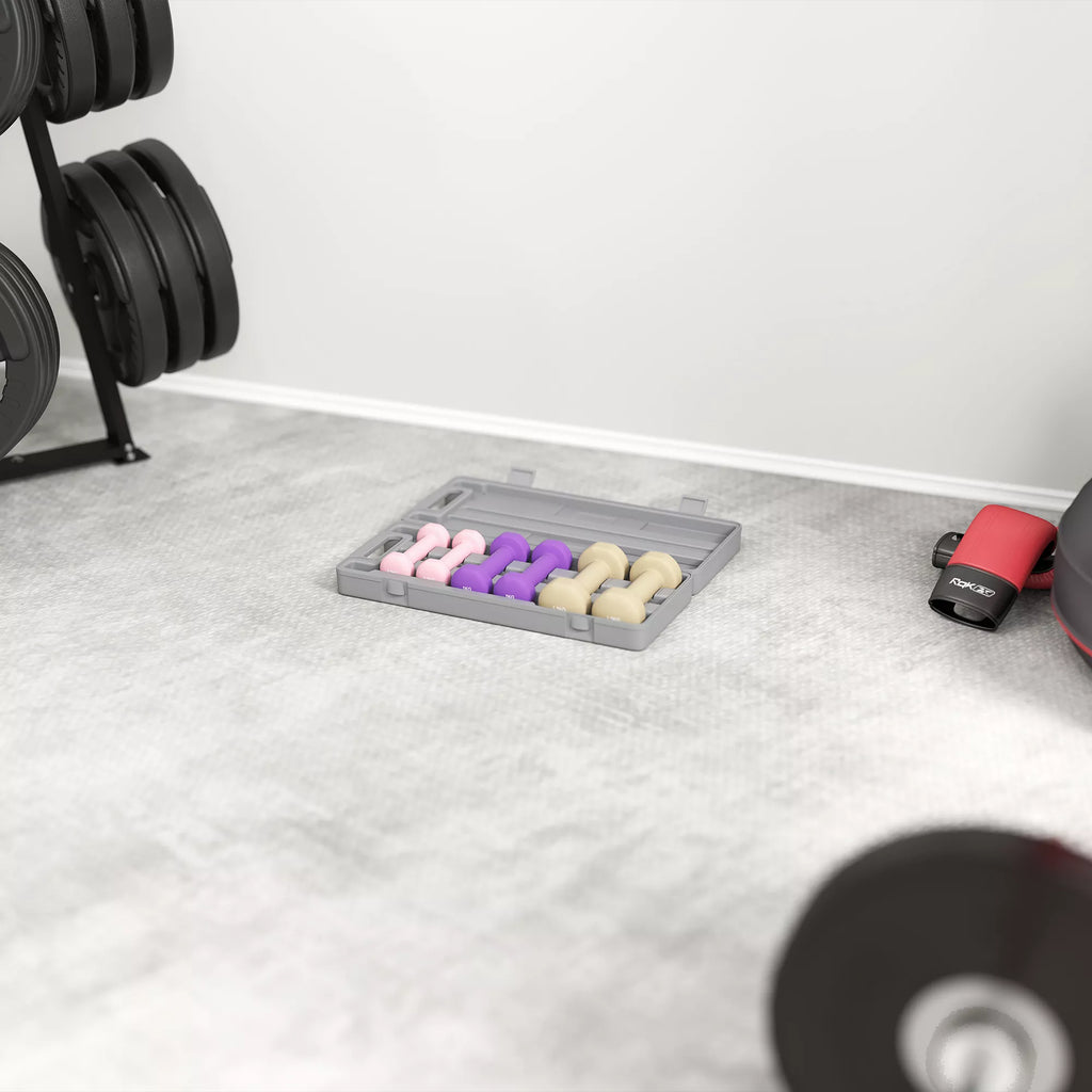 Hantelių rinkinys 6 vnt. su dėklu, 0,5–1,5 kg, rožinė/violetinė/ruda