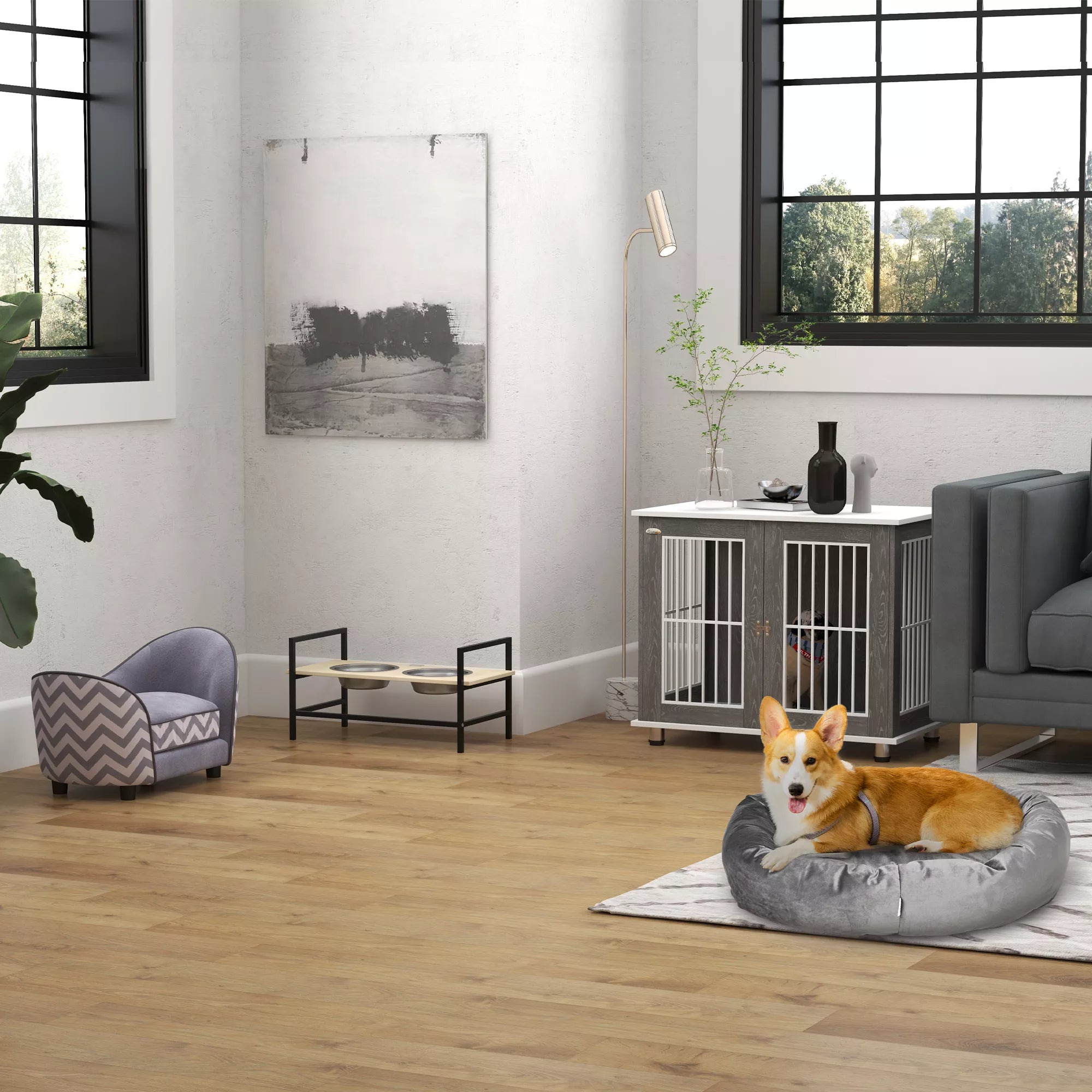 Naminių gyvūnų sofa Šunų sofa Šunų lovos Šunų čiužiniai Katės pagalvės Minkštos medžio putų pilkos spalvos 68,5 x 40,5 x 40,5 cm