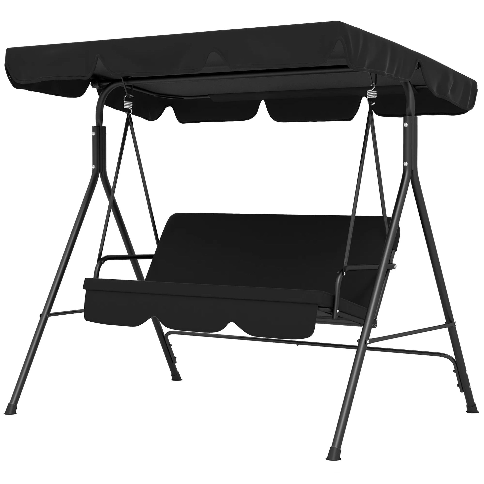 3 vietų "Hollywood" stiliaus sūpynės sodui, atsparios oro sąlygoms, 172 cm x 110 cm x 153 cm, juodos spalvos