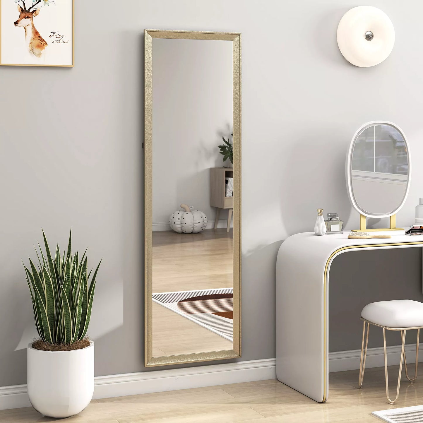 Visą kūną atspindintis veidrodis, lanksčiai montuojamas, 160 x 50 cm, aukso spalvos