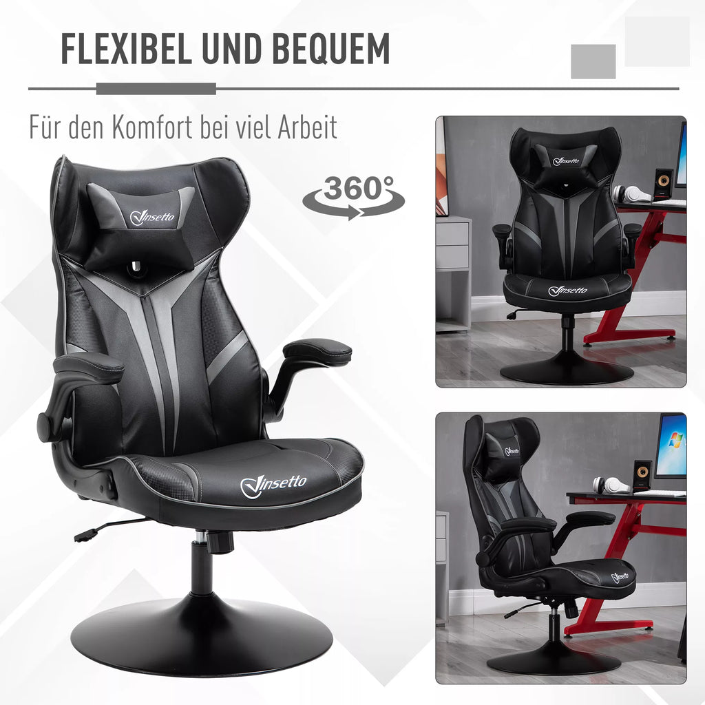 Ergonomiška žaidimų kėdė su galvos atrama ir aukščio reguliavimu, juoda+pilka