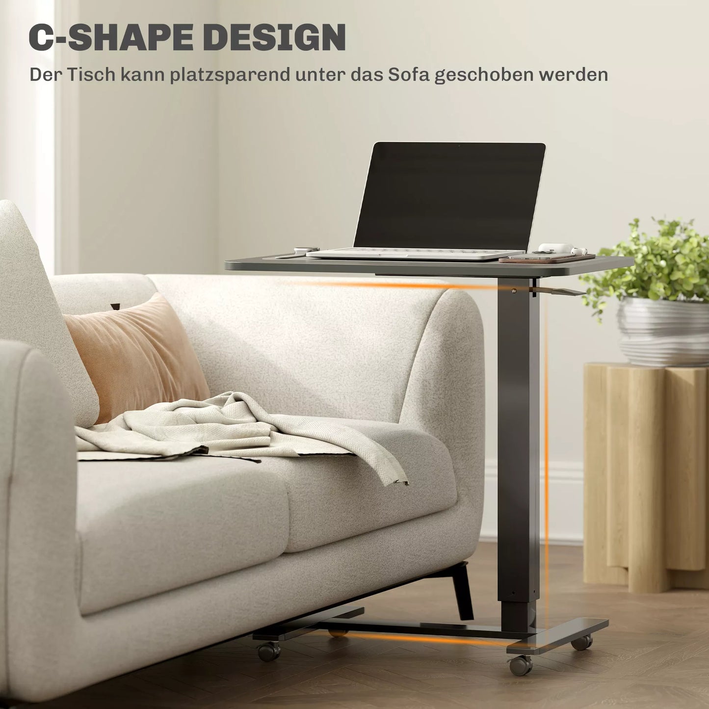 Reguliuojamo aukščio stovimas stalas su 4 ratukais C formos 65 cm x 48 cm x 70–110 cm  Juodas