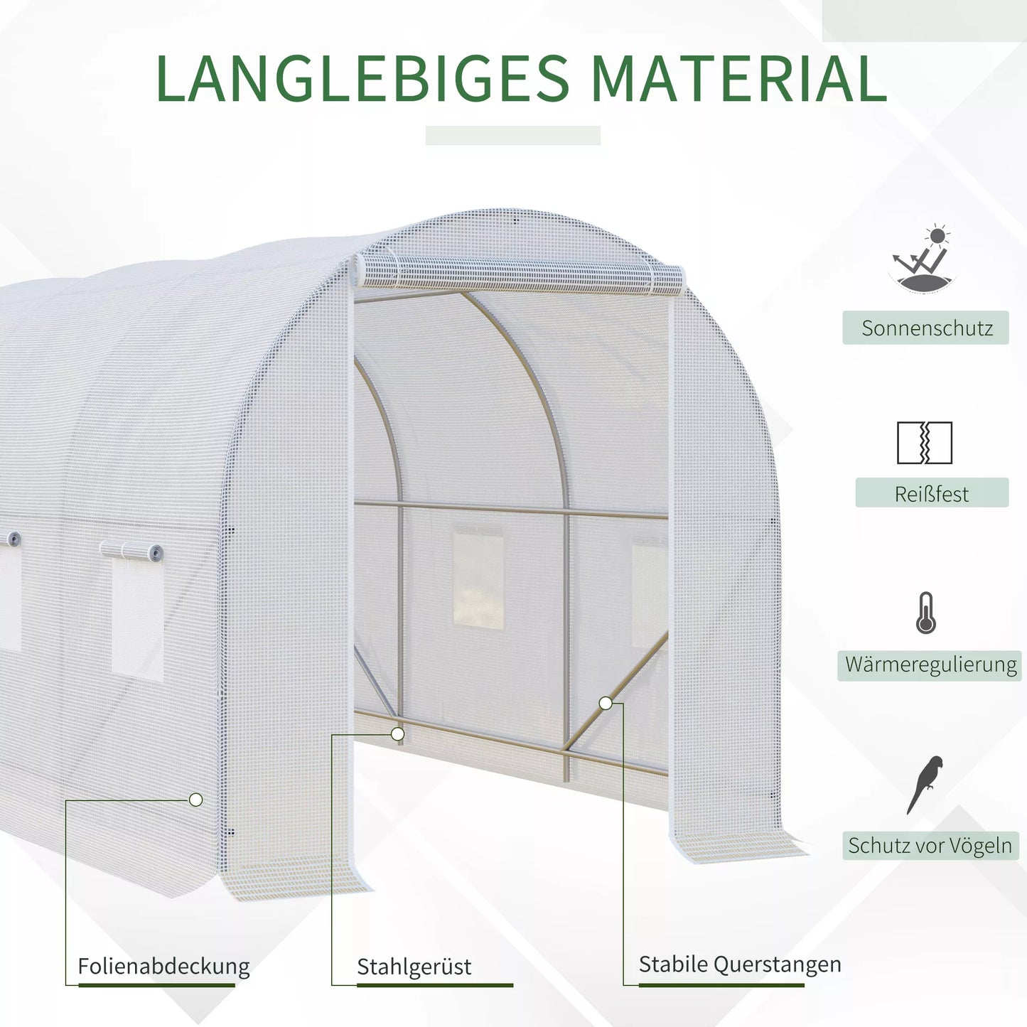 Šiltnamis 350x200x200cm Plėvelinis šiltnamis Pomidorų namelis su durimis, langu, plėvelinis tunelis iš cinkuoto plieno, augalų tunelis, šiltnamis su žemės inkarais ir virvėmis, sodo tunelis, baltas