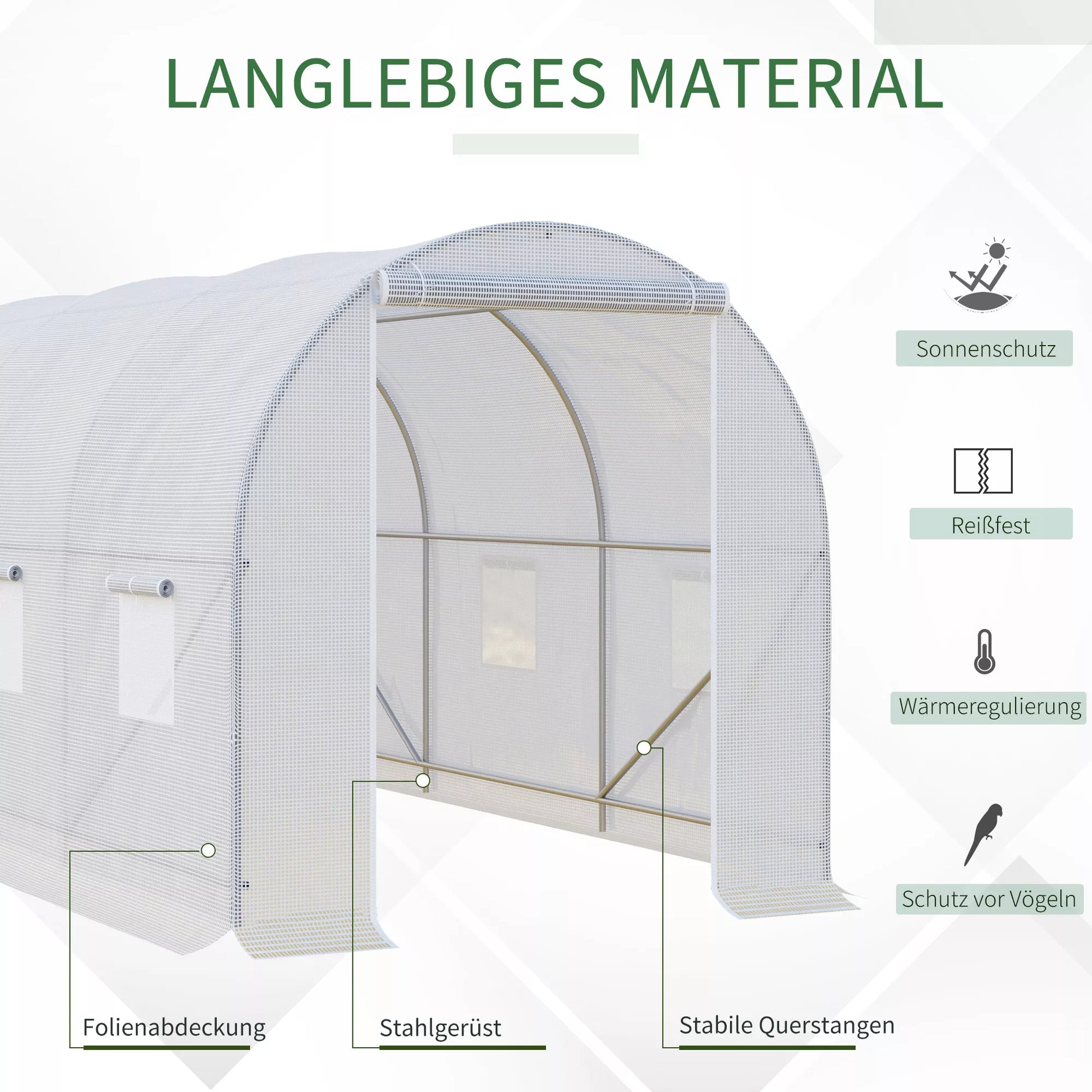 Šiltnamis 350x200x200cm Plėvelinis šiltnamis Pomidorų namelis su durimis, langu, plėvelinis tunelis iš cinkuoto plieno, augalų tunelis, šiltnamis su žemės inkarais ir virvėmis, sodo tunelis, baltas