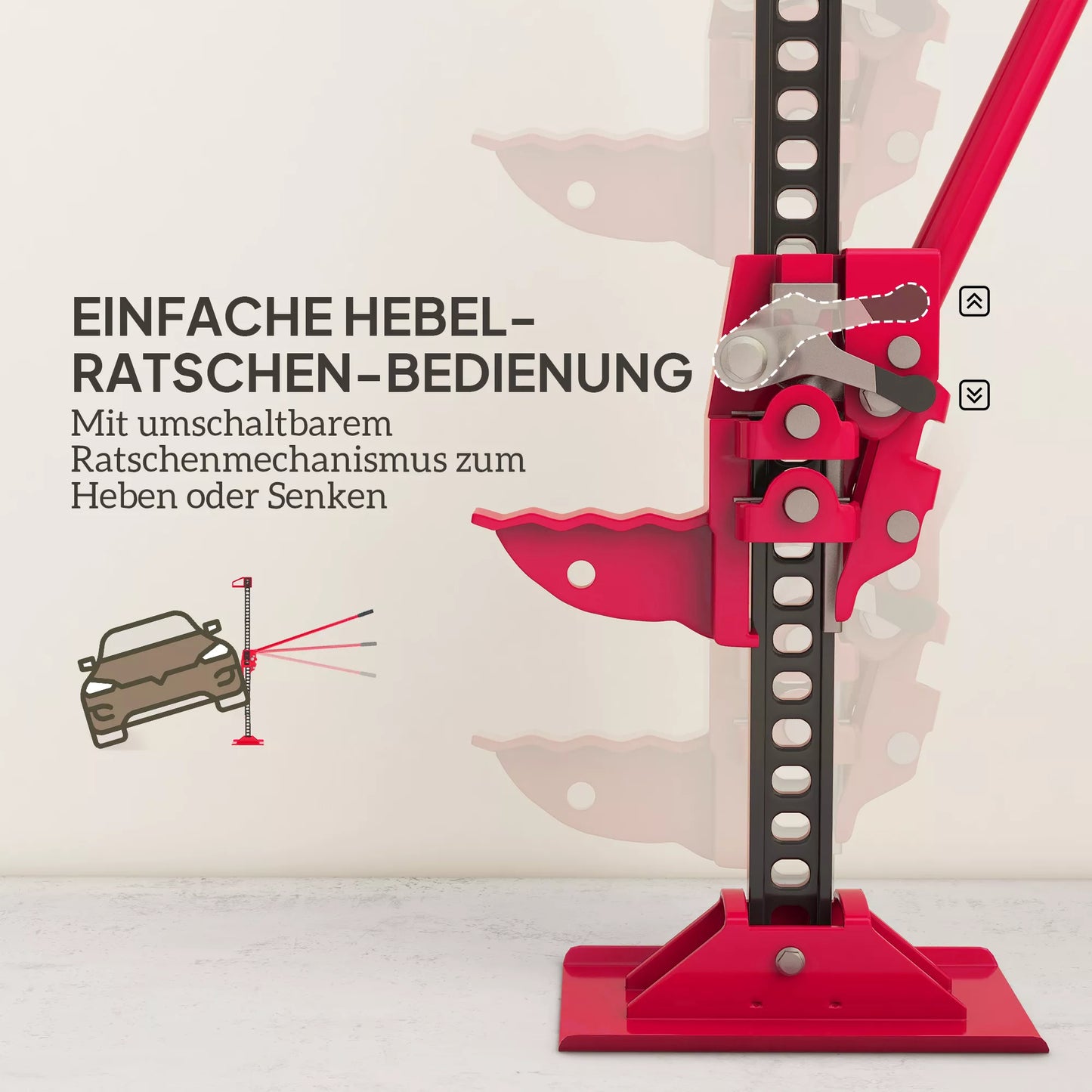 Farm Jack domkratas 135 cm 3000 kg keliamoji galia Offroad plieninis strypas raudonos ir juodos spalvos