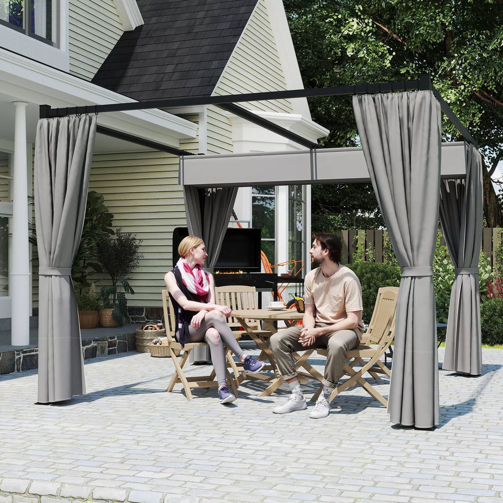 Pergola 3 x 3 m Atskirai stovinti terasos stogelė su stumdomu stogu, 4 šoninės sienos Atspari UV spinduliams Šviesiai pilka