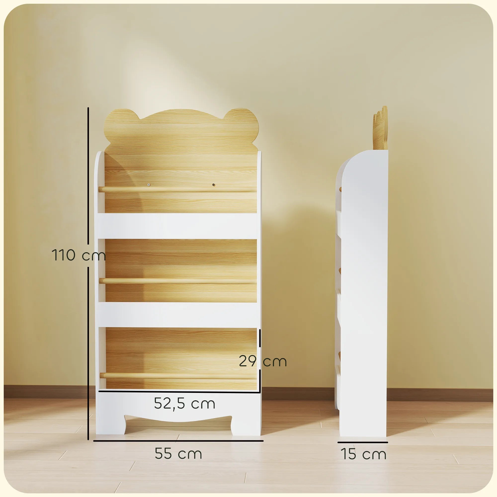 Vaikiška knygų lentyna 3 lentynų 55x15x110 cm natūralios medienos