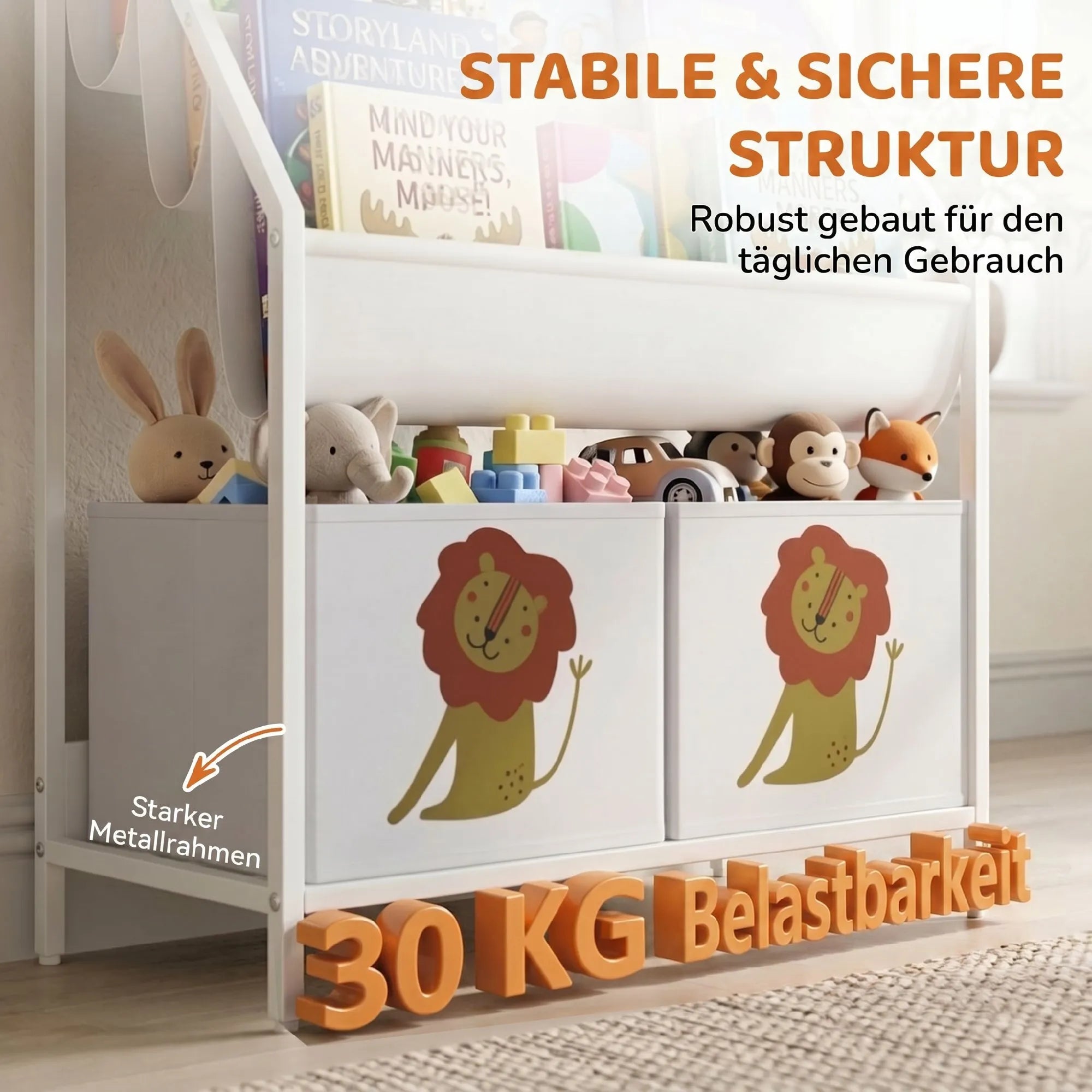 Vaikiška knygų lentyna su stalčiais, 3–8 metų vaikams, balta
