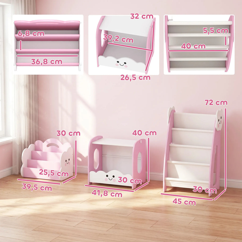 Vaikiška lentyna 3-in-1 su žaislų dėže, 3–8 metų vaikams, rožinė