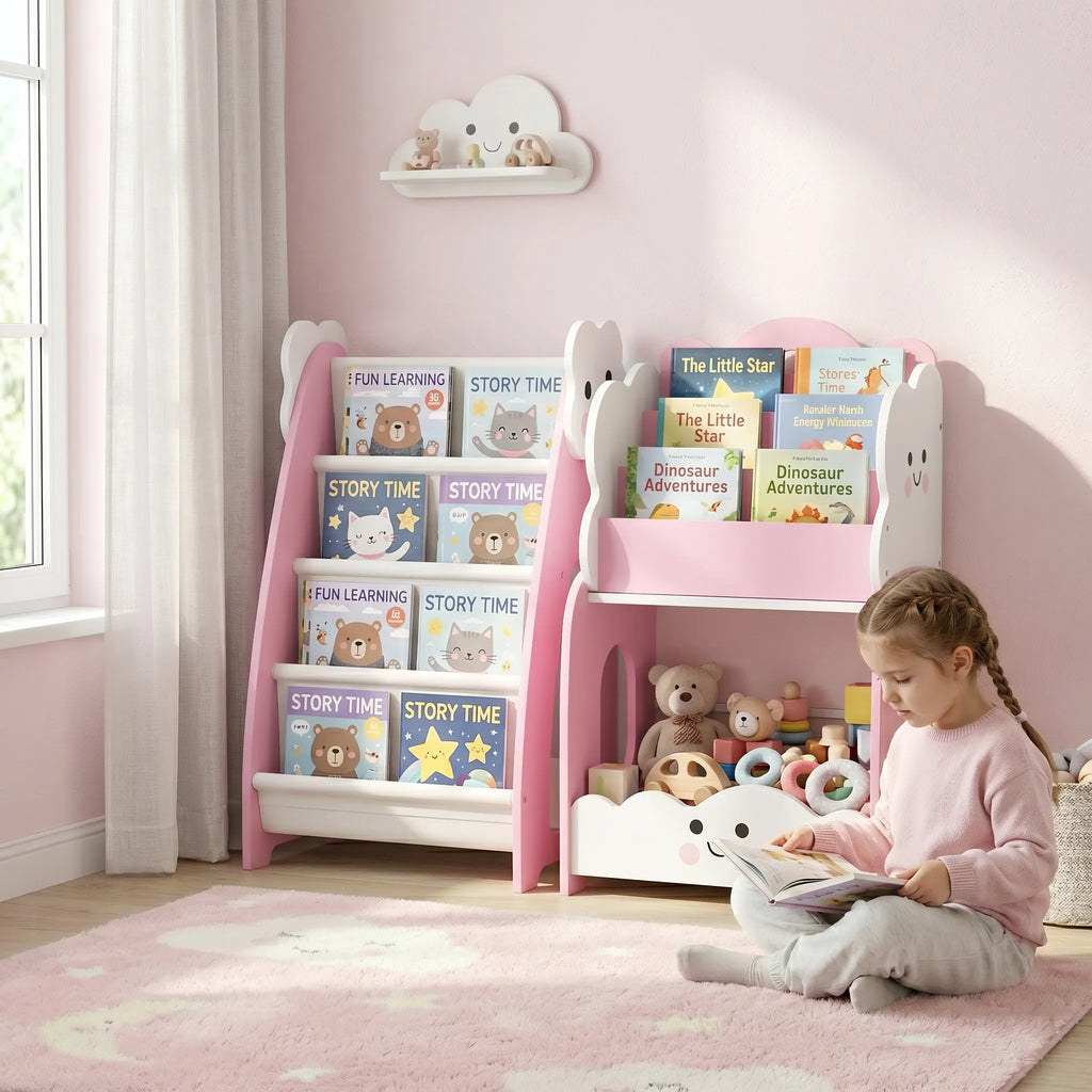 Vaikiška lentyna 3-in-1 su žaislų dėže, 3–8 metų vaikams, rožinė