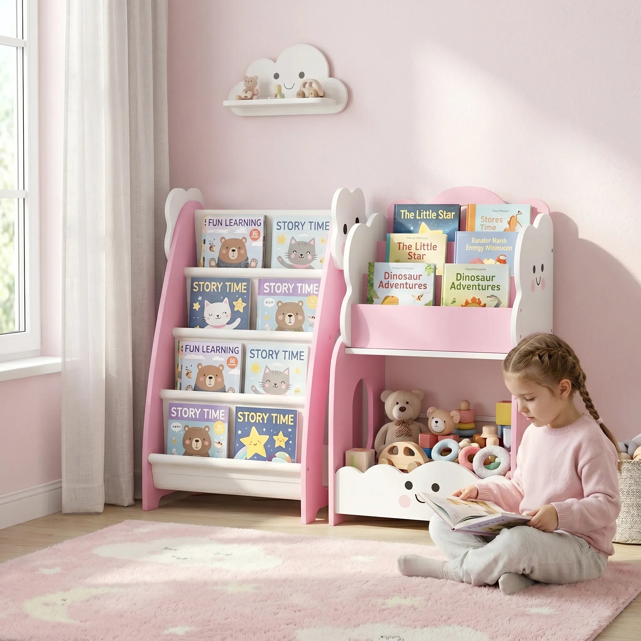 Vaikiška lentyna 3-in-1 su žaislų dėže, 3–8 metų vaikams, rožinė