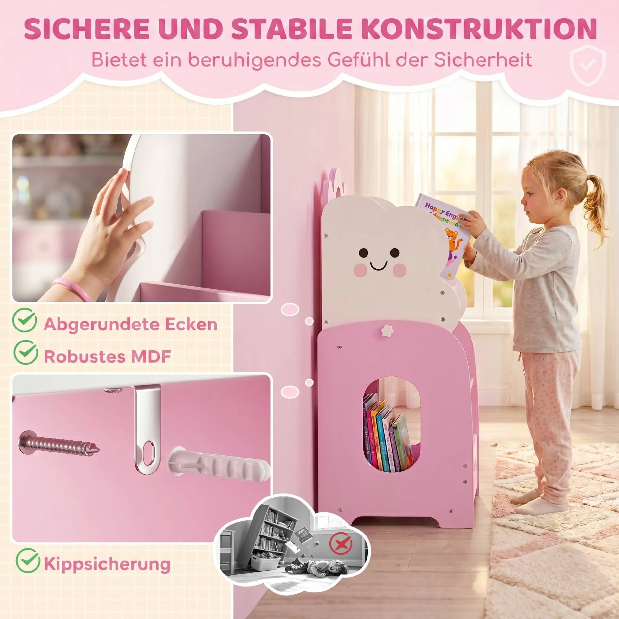 Vaikiška lentyna 3-in-1 su žaislų dėže, 3–8 metų vaikams, rožinė