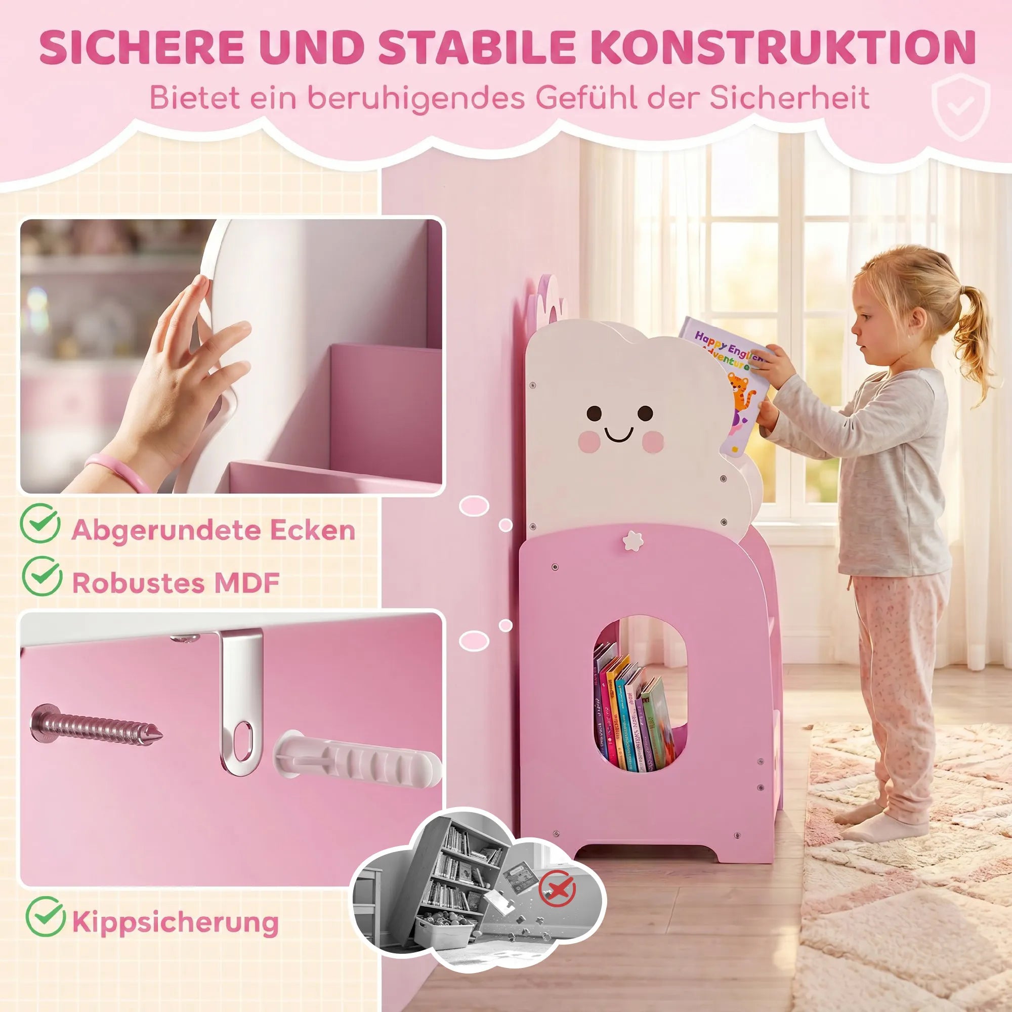 Vaikiška lentyna 3-in-1 su žaislų dėže, 3–8 metų vaikams, rožinė