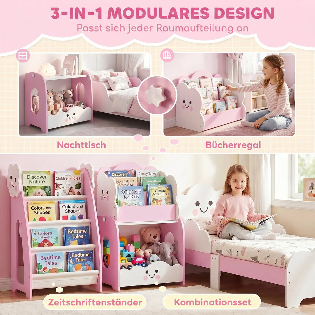 Vaikiška lentyna 3-in-1 su žaislų dėže, 3–8 metų vaikams, rožinė
