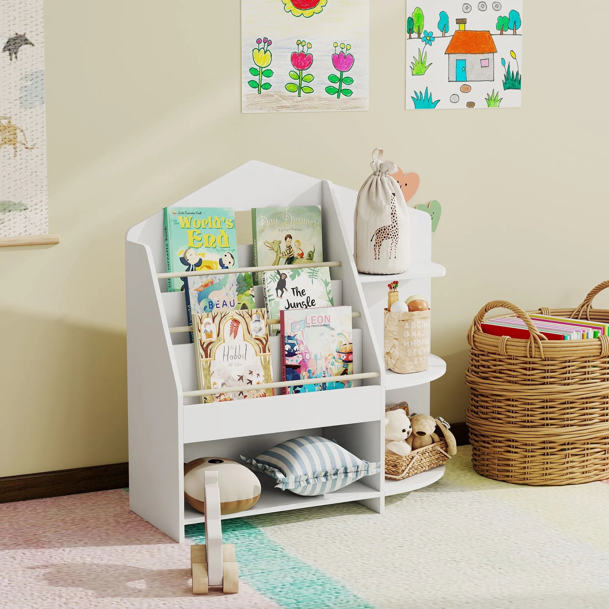 Vaikiška lentyna Montessori 80x30x79,7 cm, 3–8 metų vaikams, balta