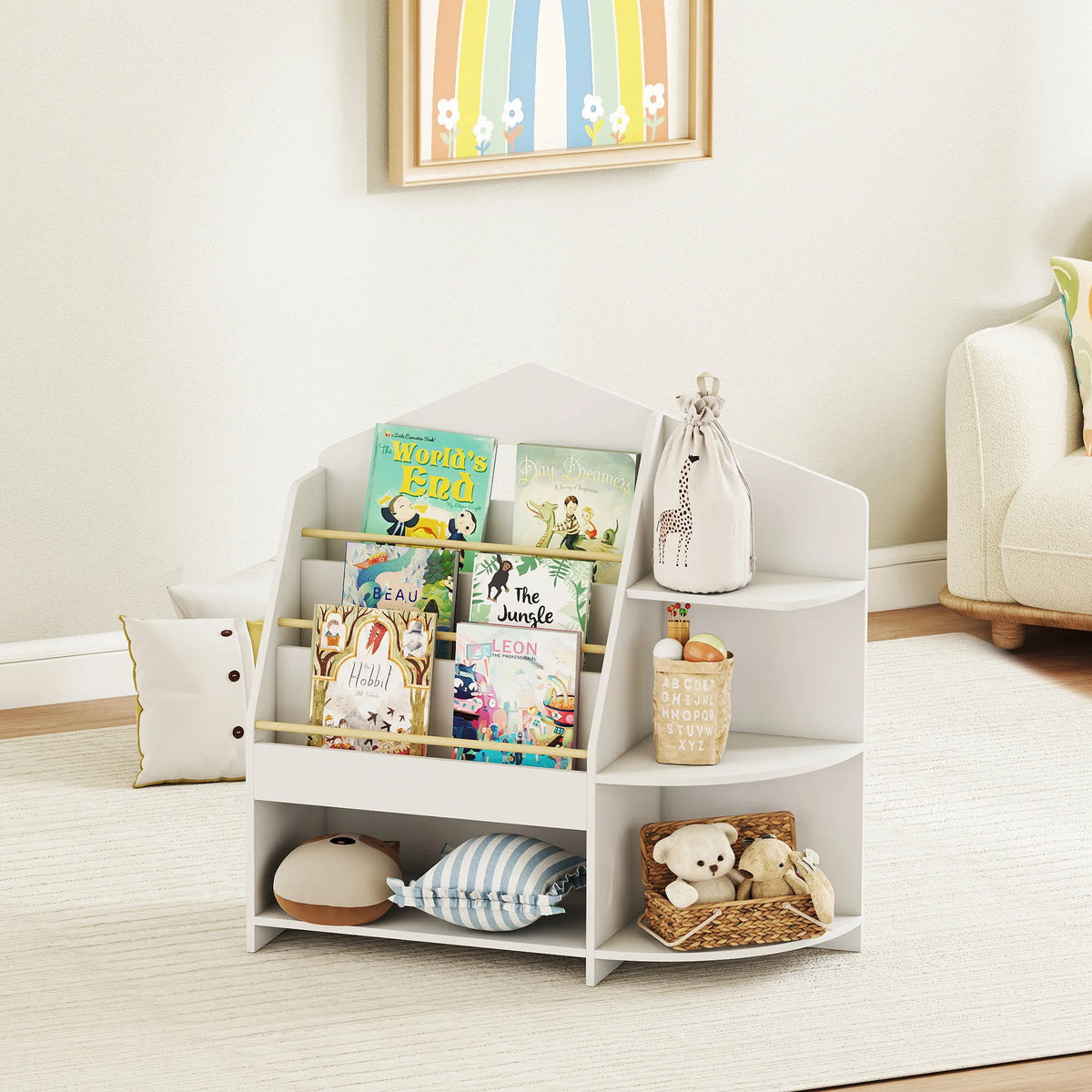 Vaikiška lentyna Montessori 80x30x79,7 cm, 3–8 metų vaikams, balta