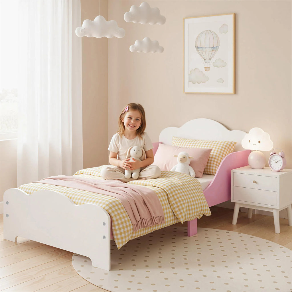 Vaikiška lova 140 x 70 cm su apsauginiu rėmu 3–6 metų vaikams, rožinė