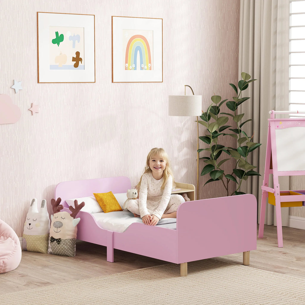 Vaikiška lova su apsauginiu turėklu 140x70 cm, 3–8 metų vaikams, rožinė
