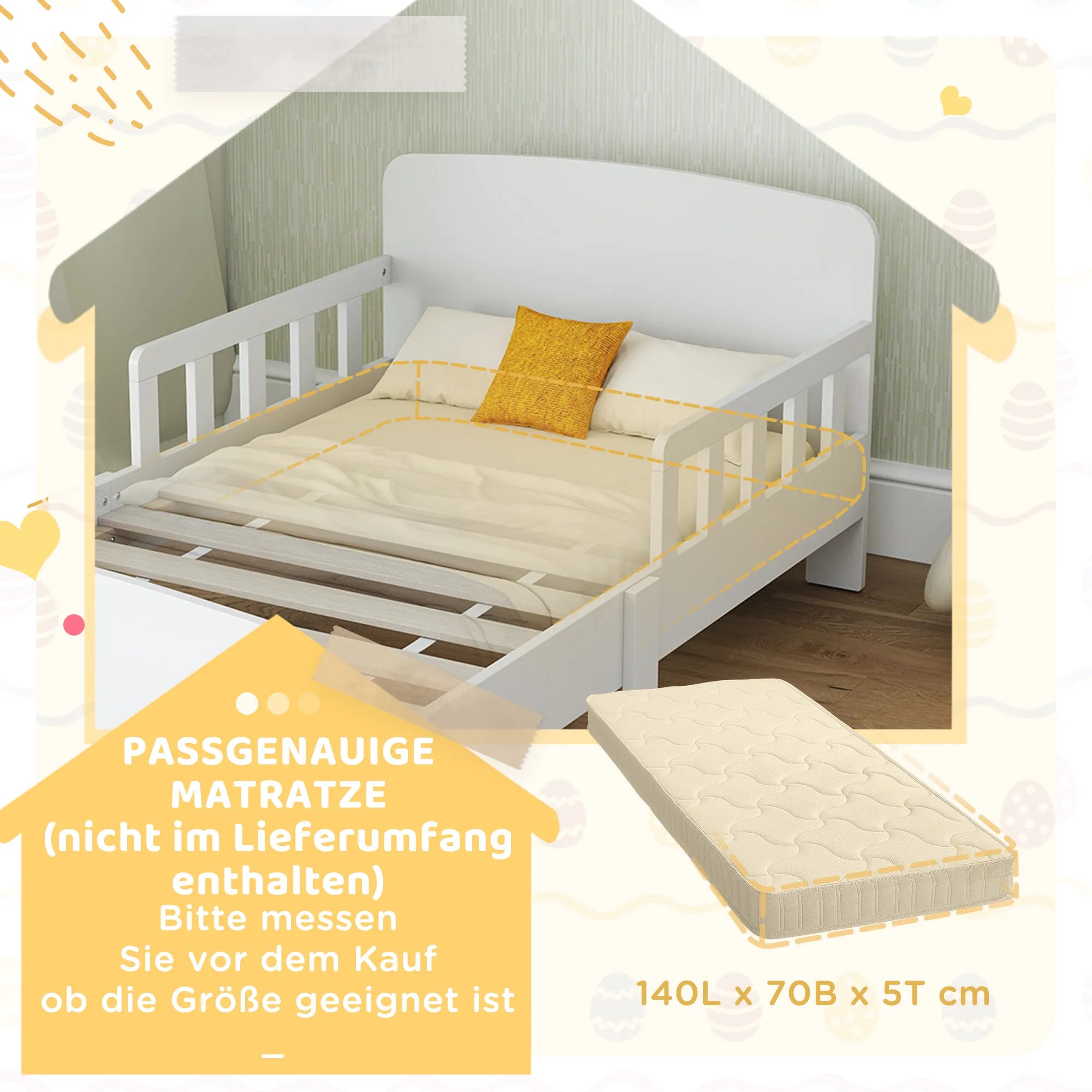 Vaikiška lovytė su apsauginėmis sienelėmis, 3–8 metų vaikams, balta