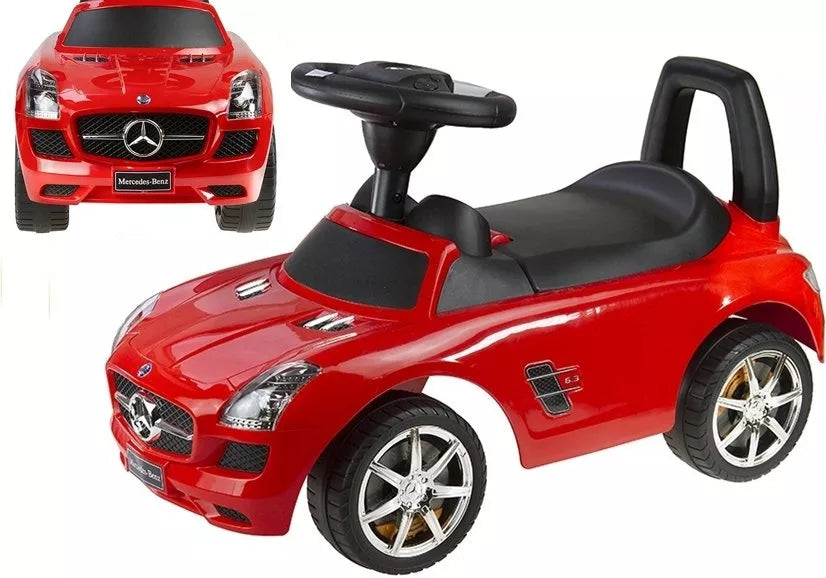 Vaikiška  paspiriama  mašinėlė Mercedes SLS AMG su atlošu ir daiktadėže, raudona