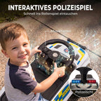 Vaikiška policijos mašinėlė su muzika, šviesomis, apsauga nuo apvirtimo ir daiktadėže po sėdyne, balta