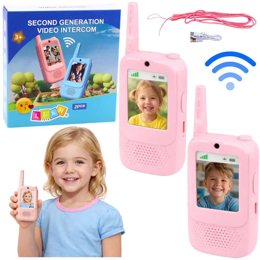 Vaikiška racija su LCD ekranu, 2 vnt., 15 × 15 × 4 cm, rožinė