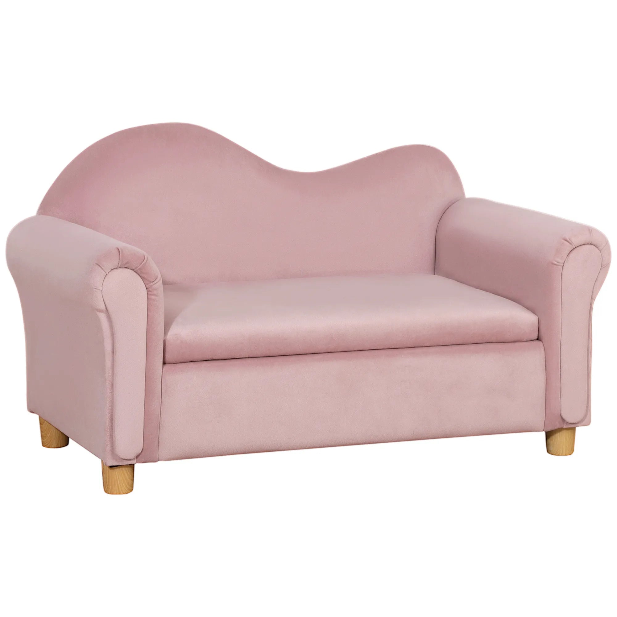 Vaikiška sofa dvivietė su daiktadėže medinis rėmas rožinė