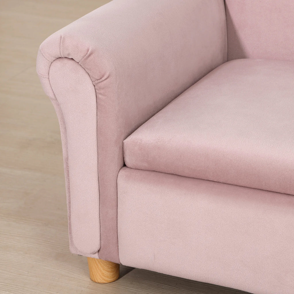 Vaikiška sofa dvivietė su daiktadėže medinis rėmas rožinė
