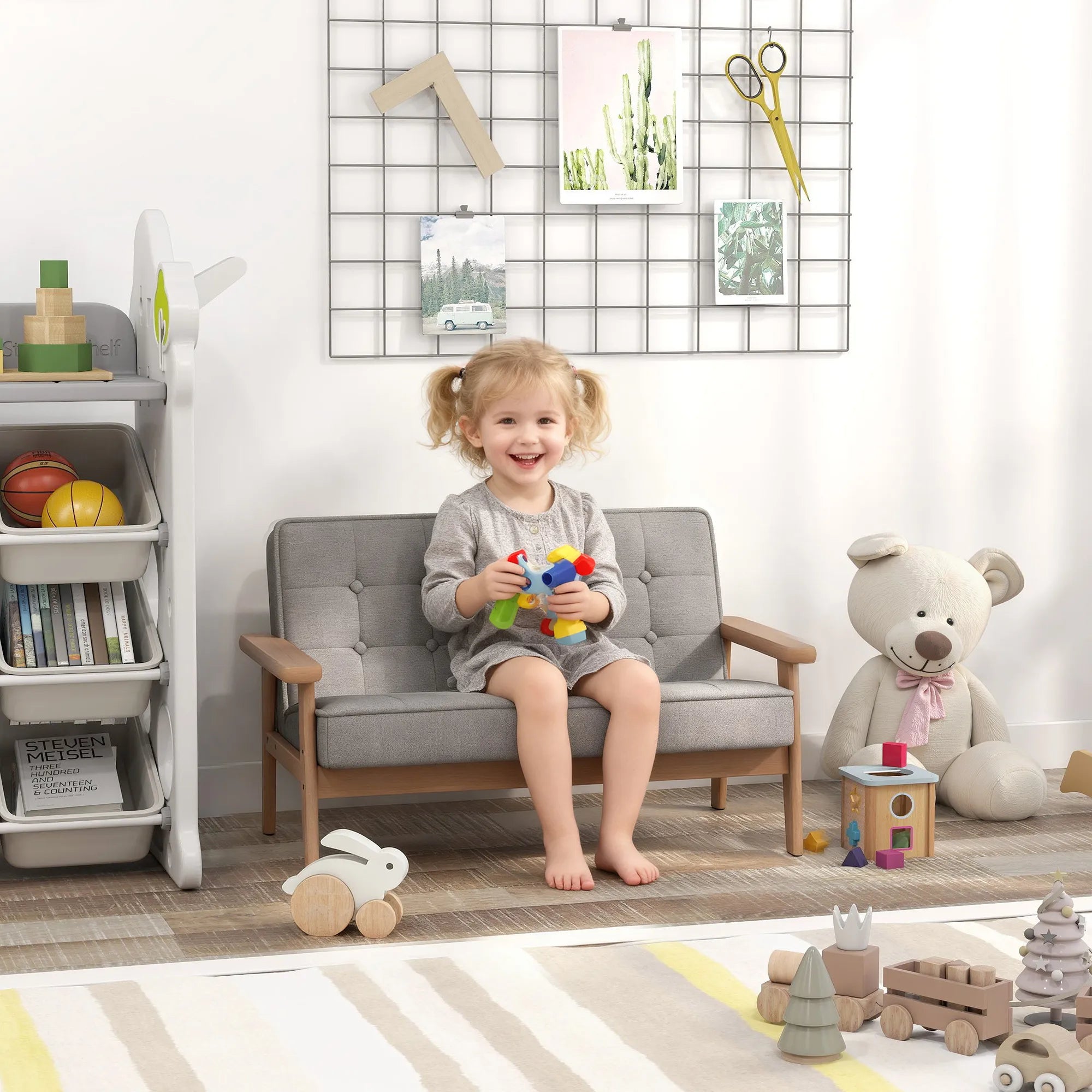 Vaikiška sofa, dvivietis fotelis 3–15 metų vaikams, pilka