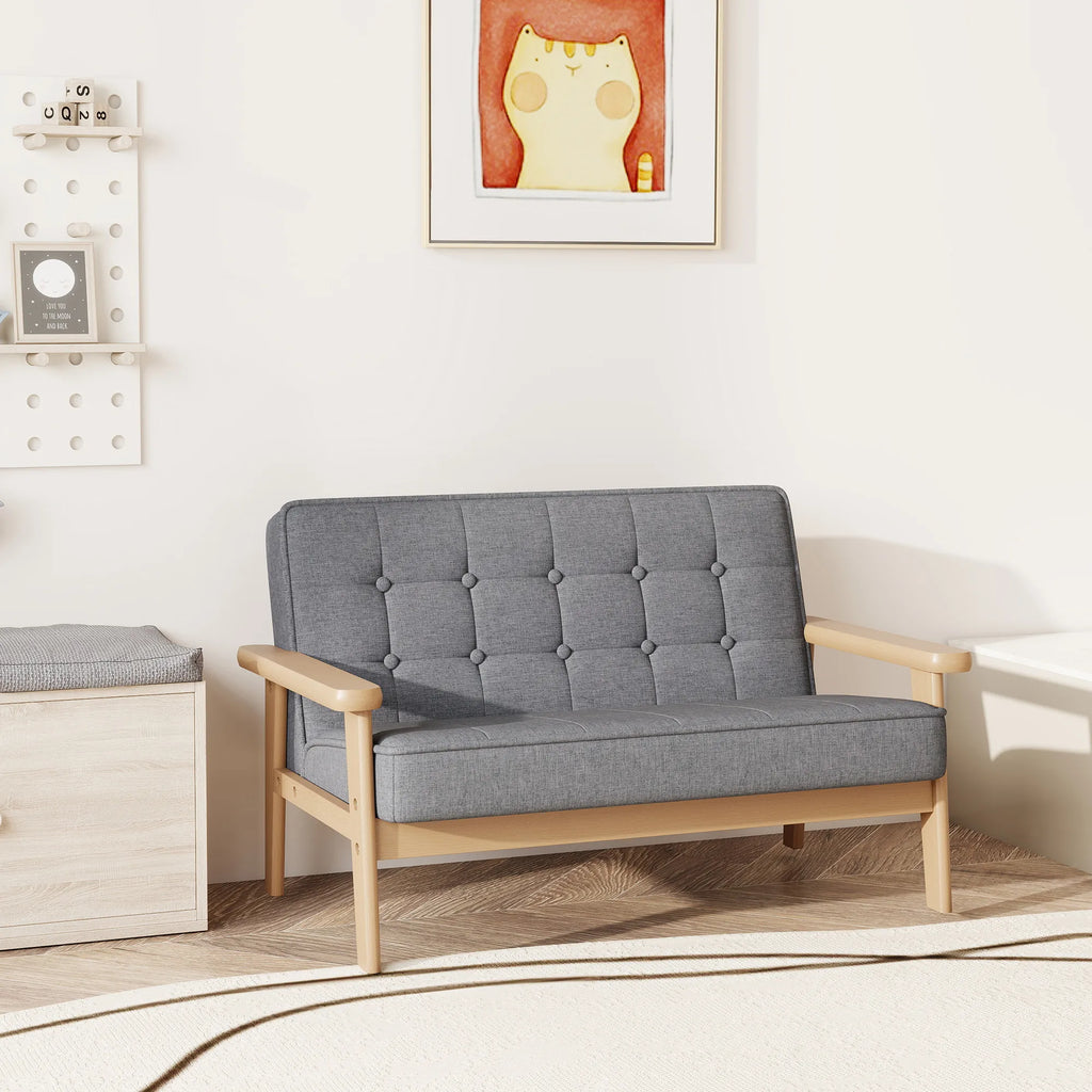 Vaikiška sofa, dvivietis fotelis 3–15 metų vaikams, pilka