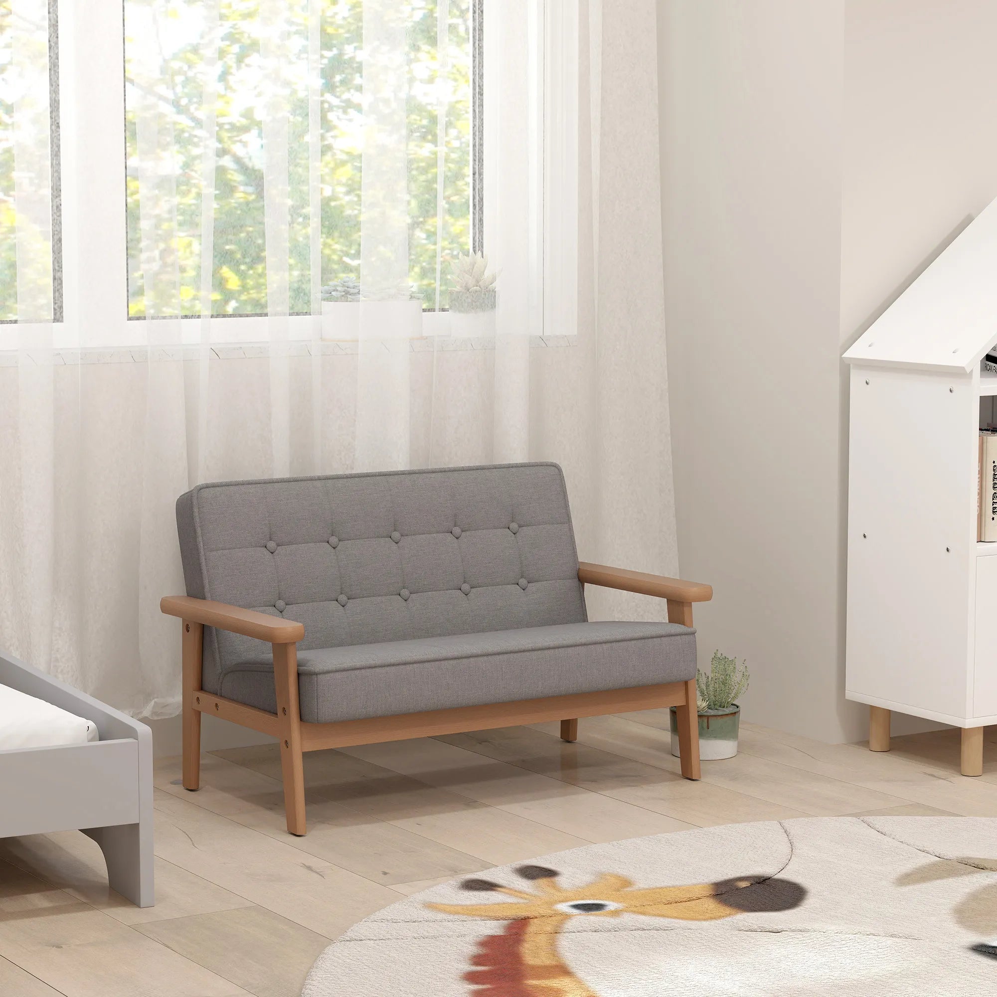 Vaikiška sofa, dvivietis fotelis 3–15 metų vaikams, pilka
