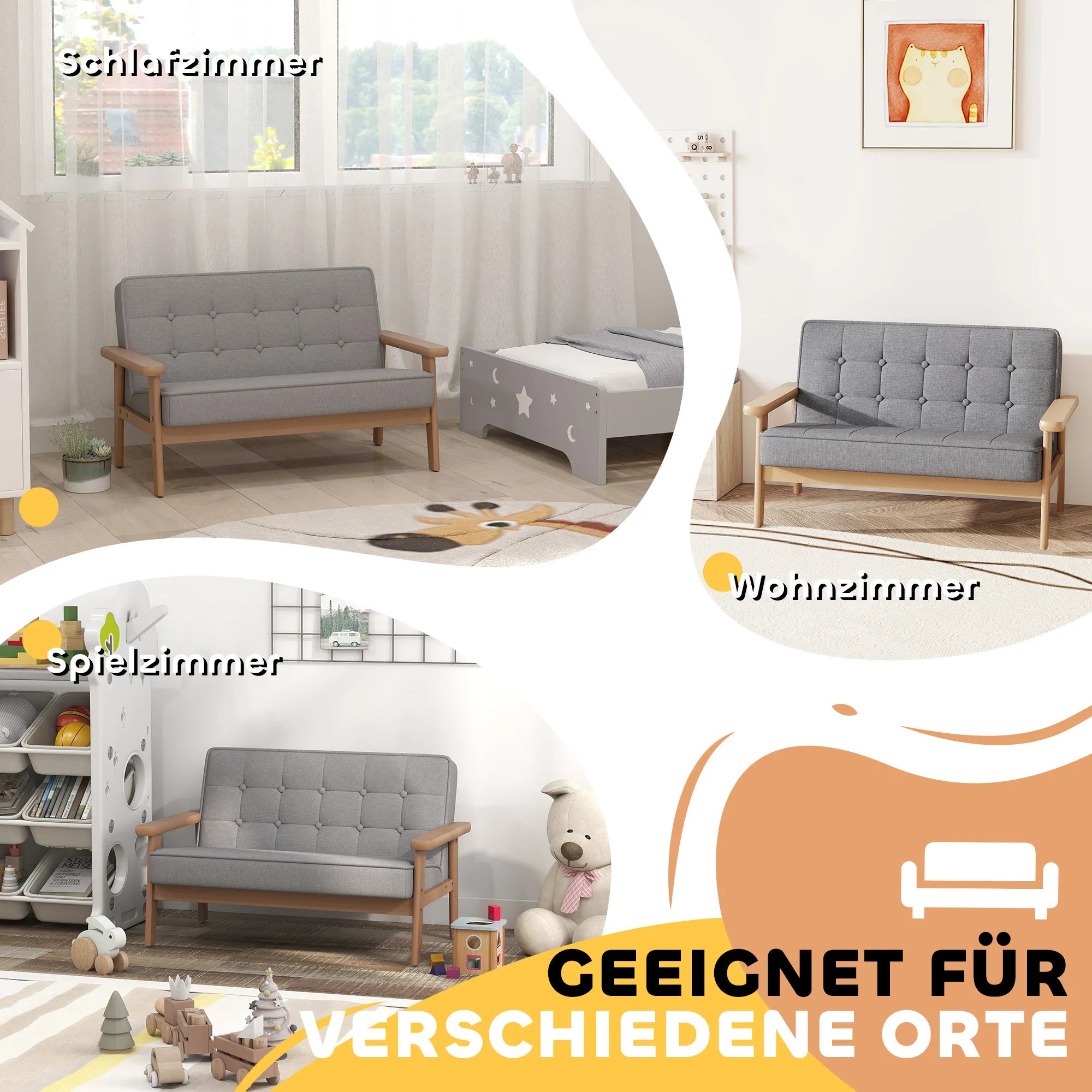 Vaikiška sofa, dvivietis fotelis 3–15 metų vaikams, pilka