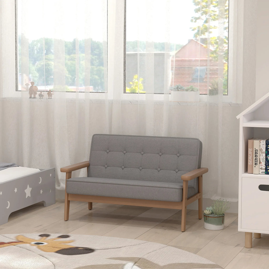 Vaikiška sofa, dvivietis fotelis 3–15 metų vaikams, pilka