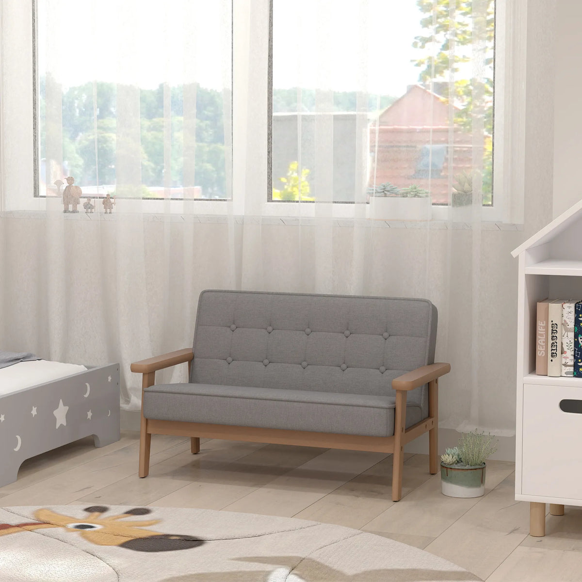 Vaikiška sofa, dvivietis fotelis 3–15 metų vaikams, pilka