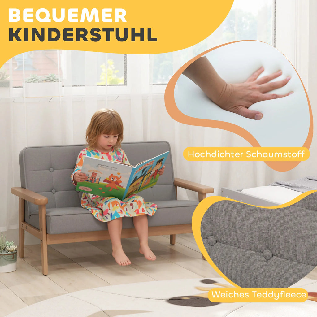 Vaikiška sofa, dvivietis fotelis 3–15 metų vaikams, pilka