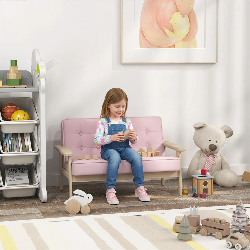 Vaikiška sofa su mediniu rėmu, 3–15 metų vaikams, rožinė