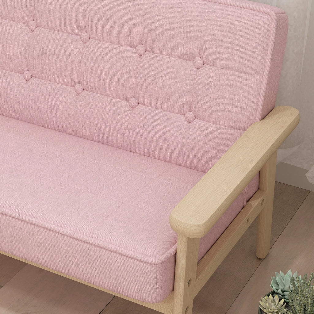 Vaikiška sofa su mediniu rėmu, 3–15 metų vaikams, rožinė