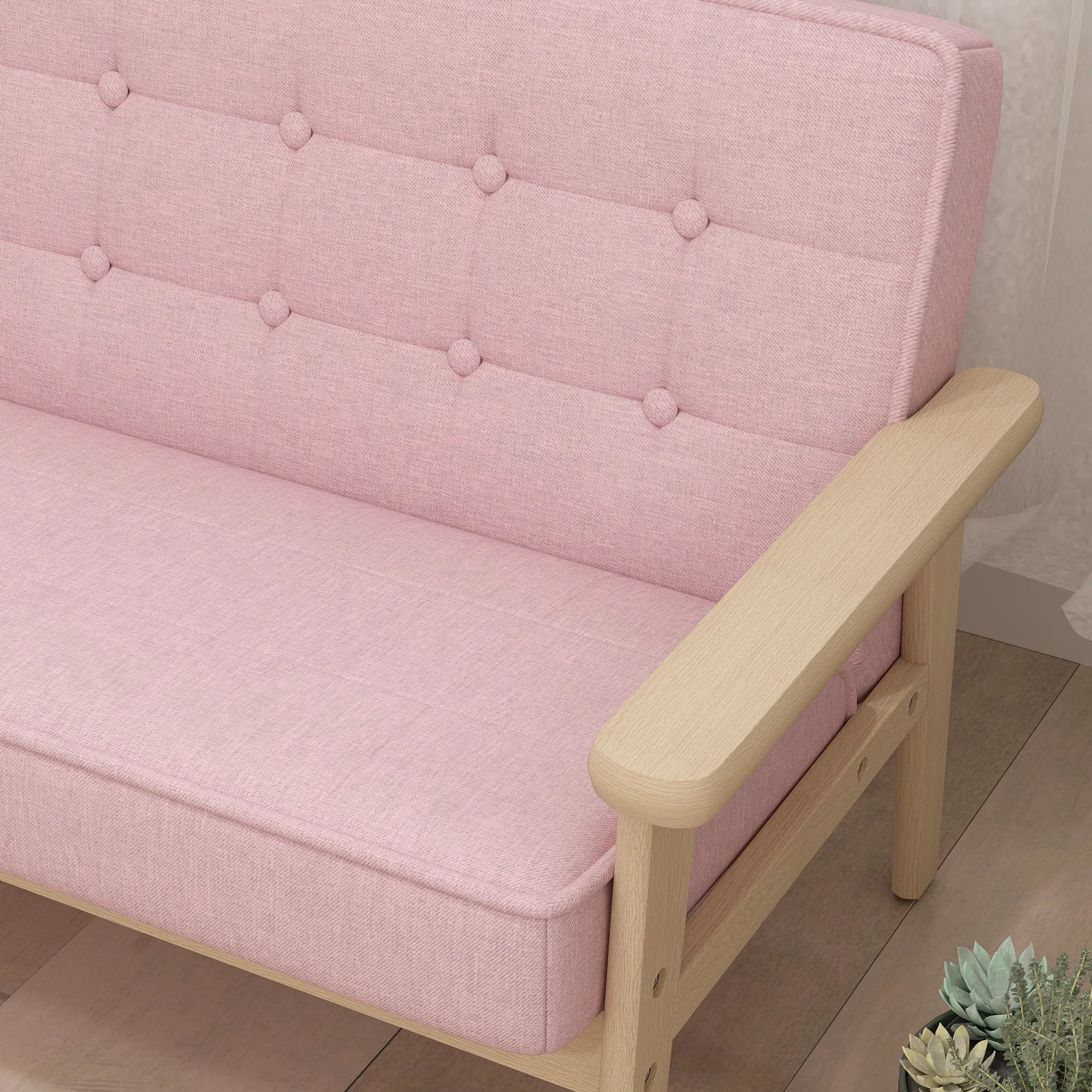 Vaikiška sofa su mediniu rėmu, 3–15 metų vaikams, rožinė