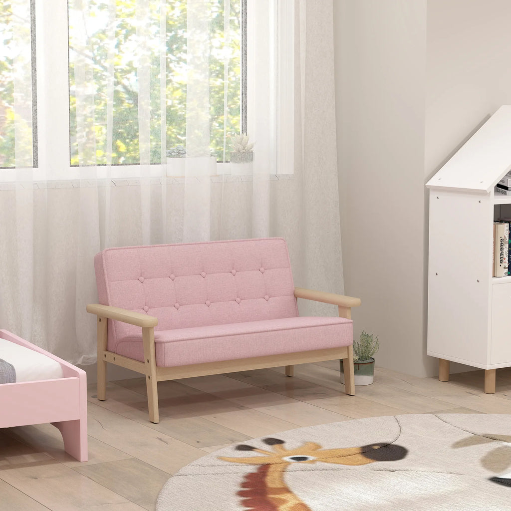 Vaikiška sofa su mediniu rėmu, 3–15 metų vaikams, rožinė