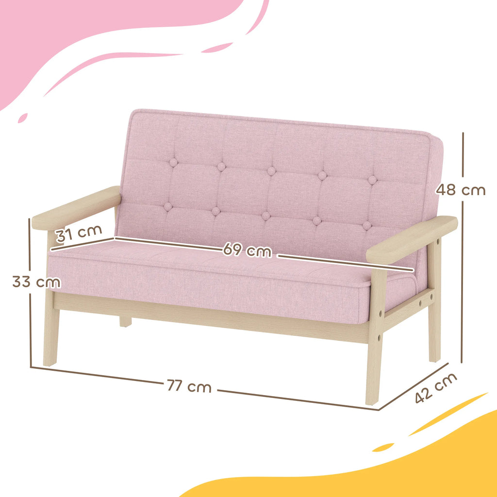 Vaikiška sofa su mediniu rėmu, 3–15 metų vaikams, rožinė