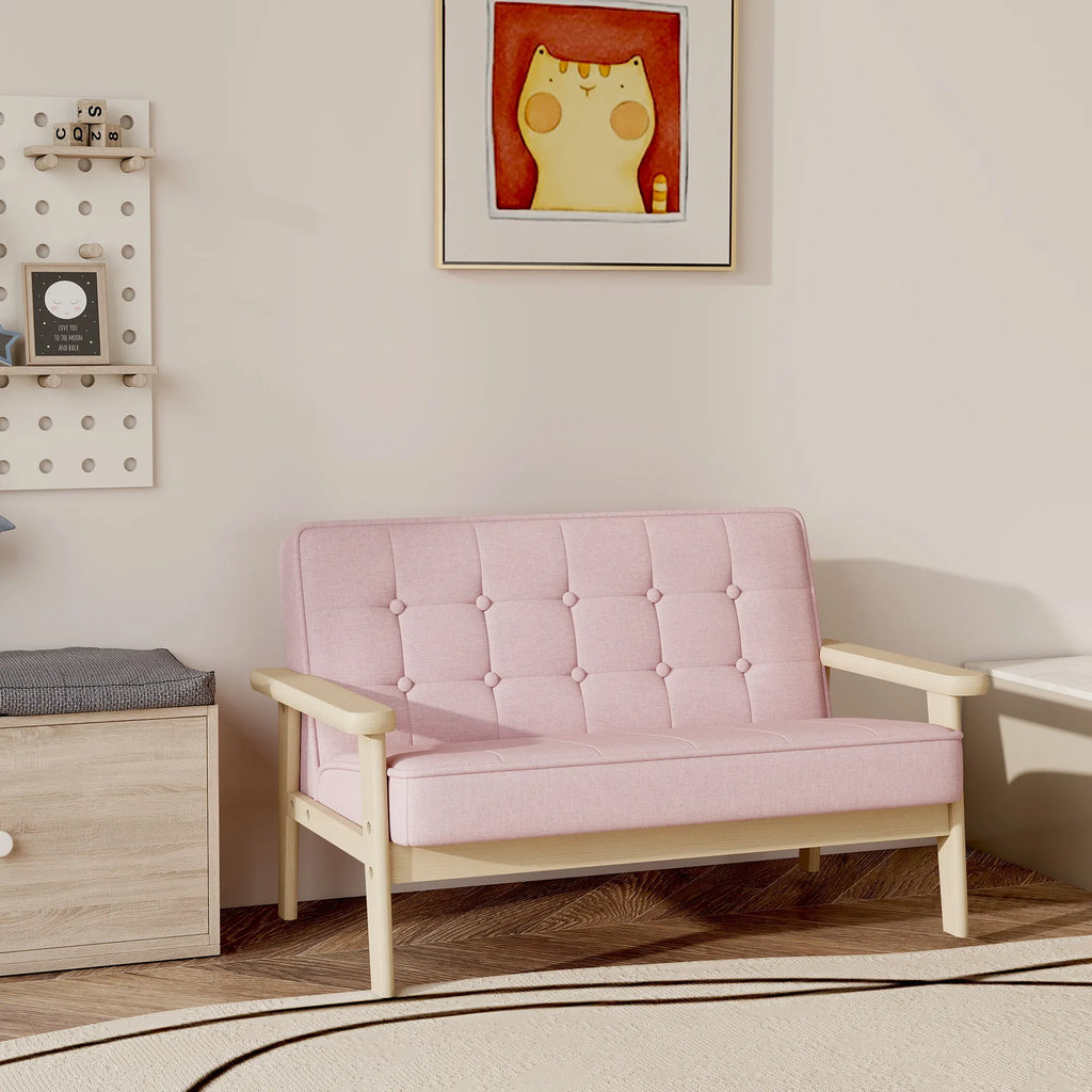 Vaikiška sofa su mediniu rėmu, 3–15 metų vaikams, rožinė