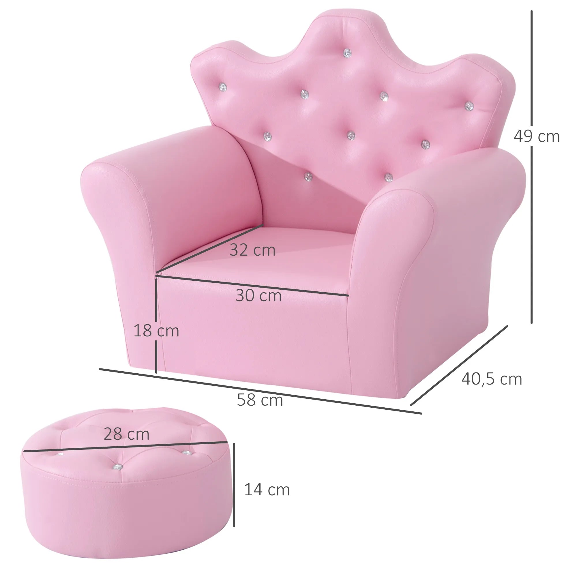 Vaikiška sofa su pufu, 3–5 metų vaikams, rožinė