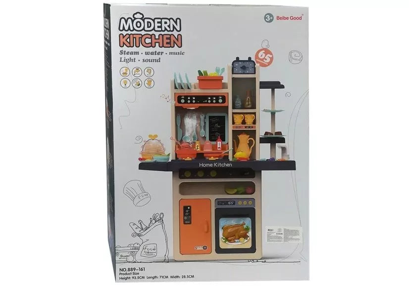 Vaikiška virtuvėlė Modern Kitchen, 65 priedai, su garų, šviesos ir garso efektais, 93,5 × 77 × 38,5 cm
