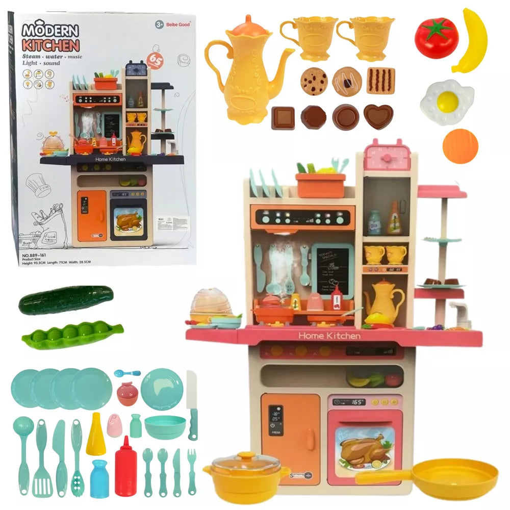 Vaikiška virtuvėlė Modern Kitchen, 65 priedai, su garų, šviesos ir garso efektais, 93,5 × 77 × 38,5 cm