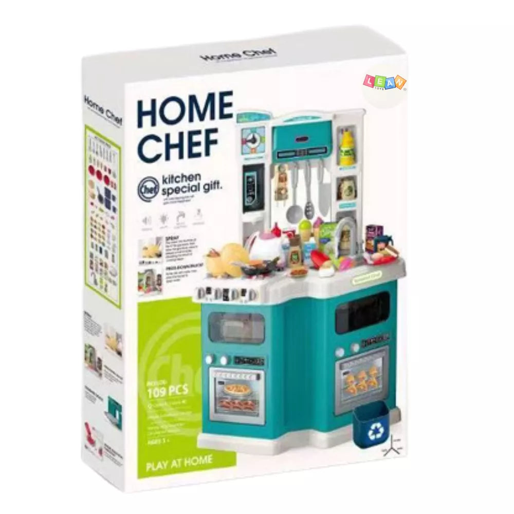 Vaikiška žaislinė virtuvėlė Home Chef, 109 dalių, 74 x 12 x 57 cm, turkio spalvos