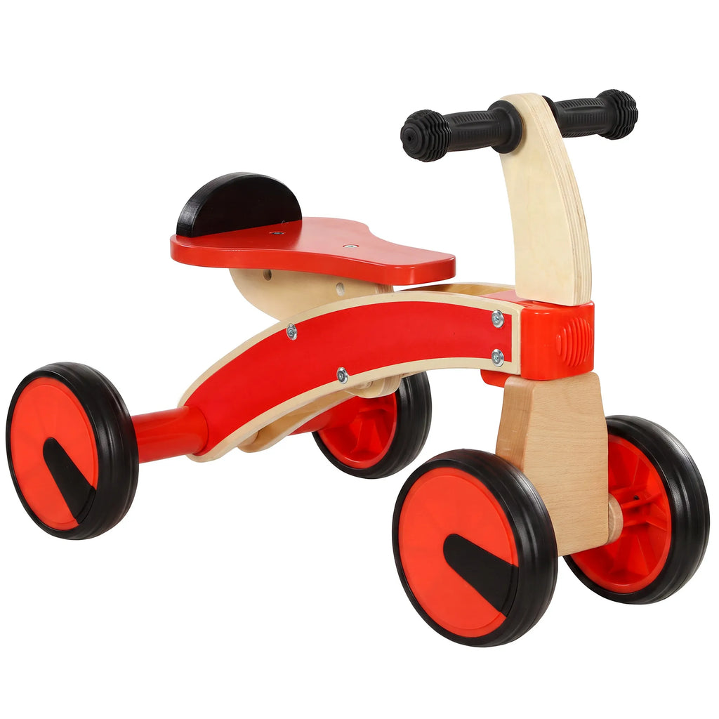 Vaikiškas automobilis-stumdukas, medinis, su EVA ratais, 2–3 metų vaikams, raudonas